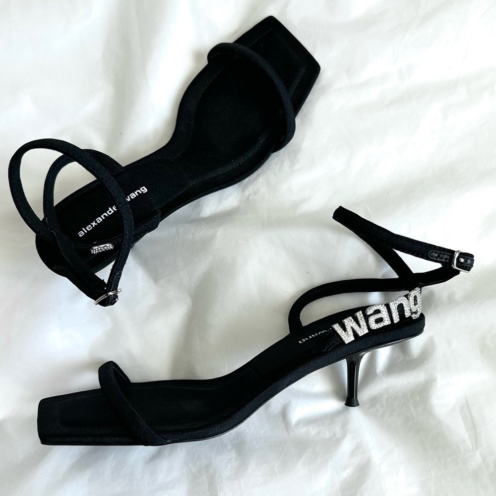 ALEXANDER WANG Crystal Embellished Sexy Open Square Toe Sandals Heels Black/ 6.5